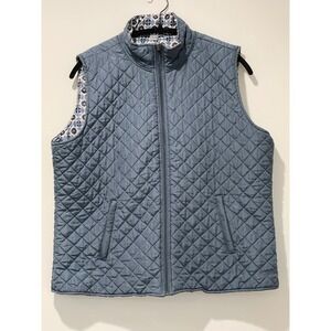 Three Hearts Women's Reversible‎ Quilted Vest Blue Geometric Print Sleeveless